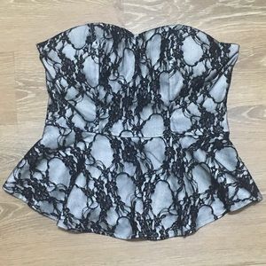 Strapless Black and White Laced Peplum Top
